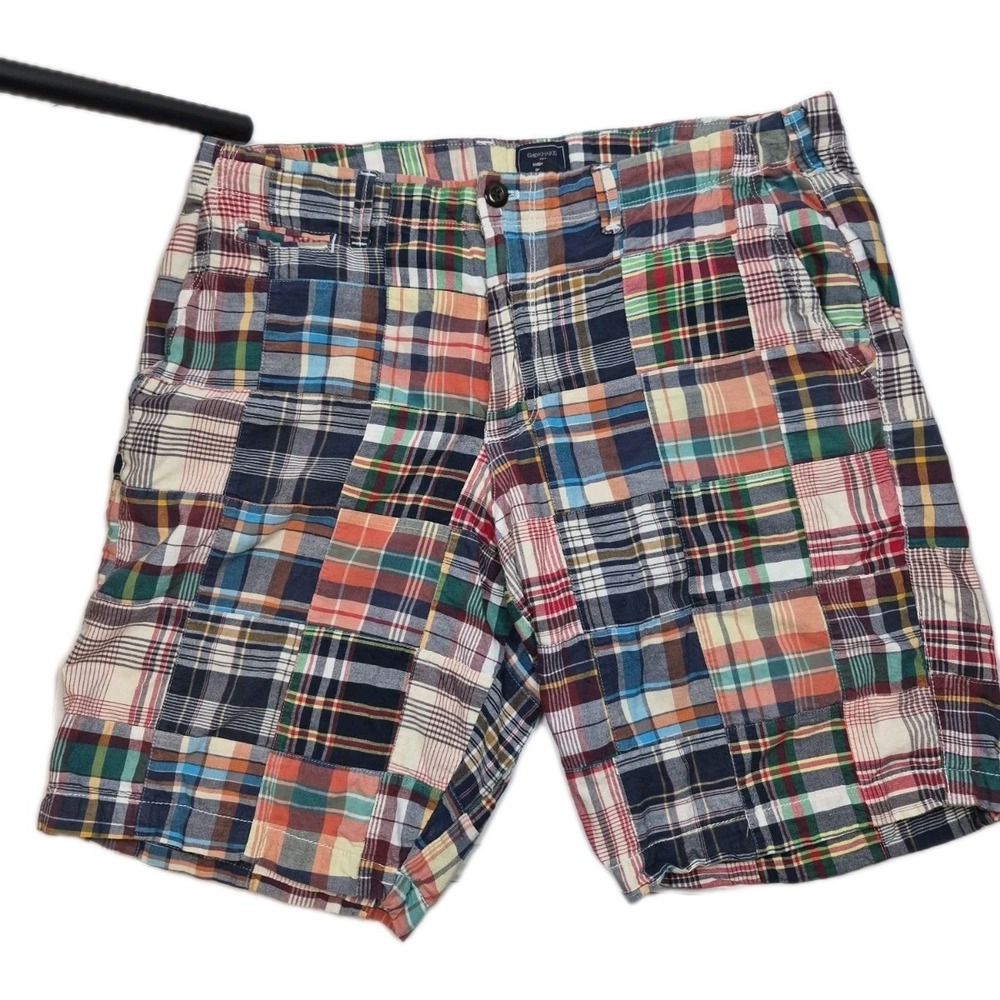 Gap Patchwork Madras Shorts Mens 36 Lived In Plaid Multi Cotton Preppy Nerdcore